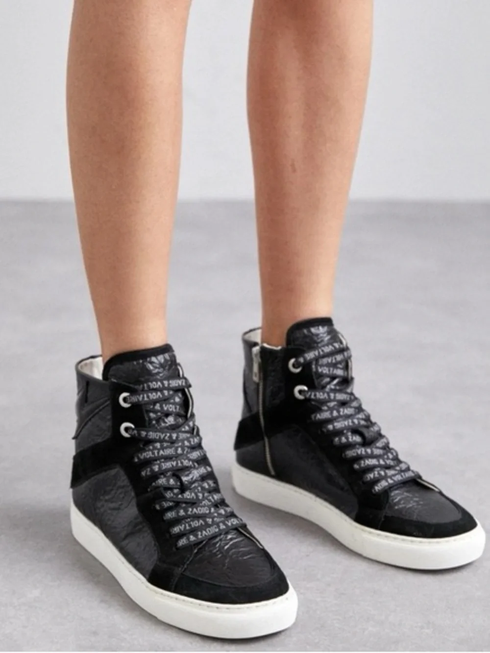 Zadig and Voltaire High Flash High-Top Wrinkle Sneakers - Picture 1 of 8